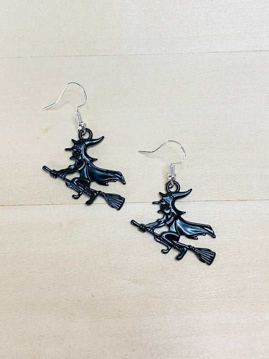 Flying Witch on a Broomstick Earrings